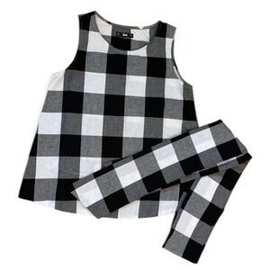 Black White Gingham Sleeveless Blouse w/ Optional Bow Sash - SHEIN -Size XS